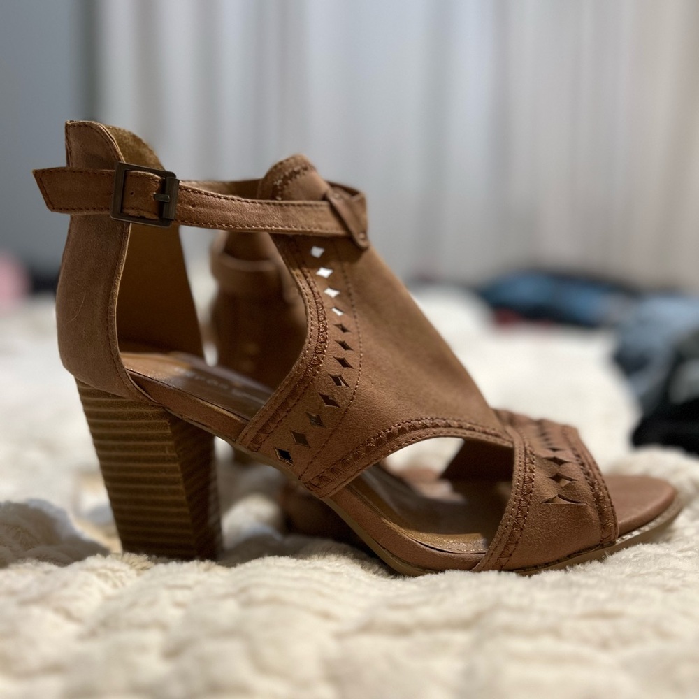 Tan Strappy Block Heels